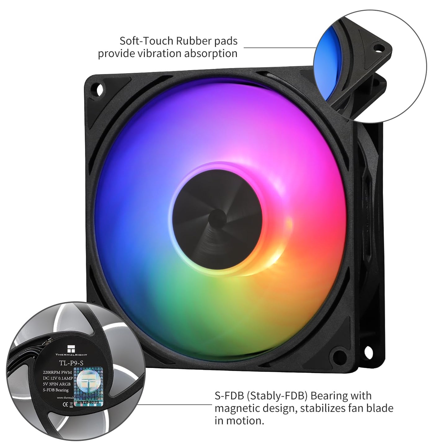 Thermalright TL-P9-S CPU Fan ARGB,PC Case Fan Quiet 4PIN PWM Computer Fan, 9225 Specifications Silent Cooler Fan, 2200RPM Speed, Desktop CPU Cooling