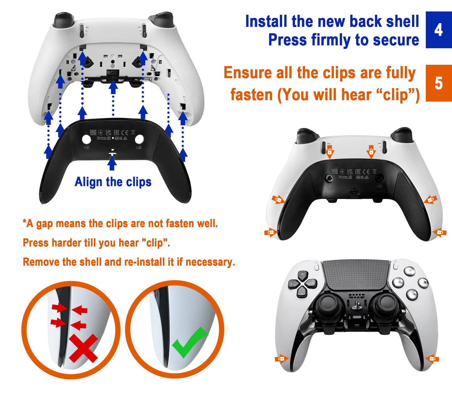 Repair Back Cover for PS5 DualSense Edge Controller, Replacement Shell with Soft CD Rubber Grip, Snap-On Design to Fix Peeling & Yellowing, Black, 1
