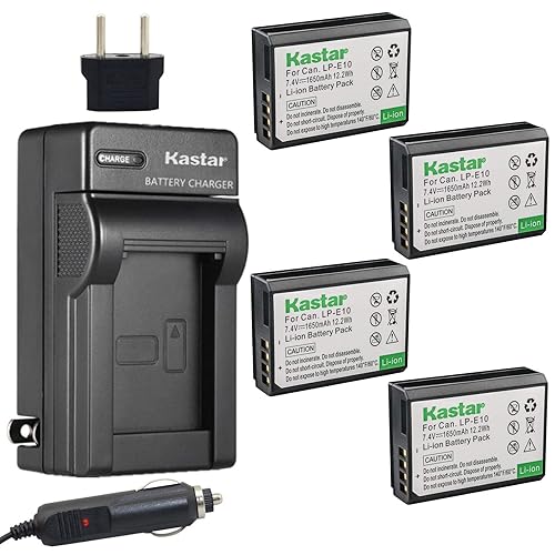 Kastar Battery (4-Pack) and Charger Kit for Canon LP-E10, LC-E10 Work with Canon EOS Rebel T5, EOS Rebel T3, EOS Kiss X50, EOS Kiss X70, EOS 1200D