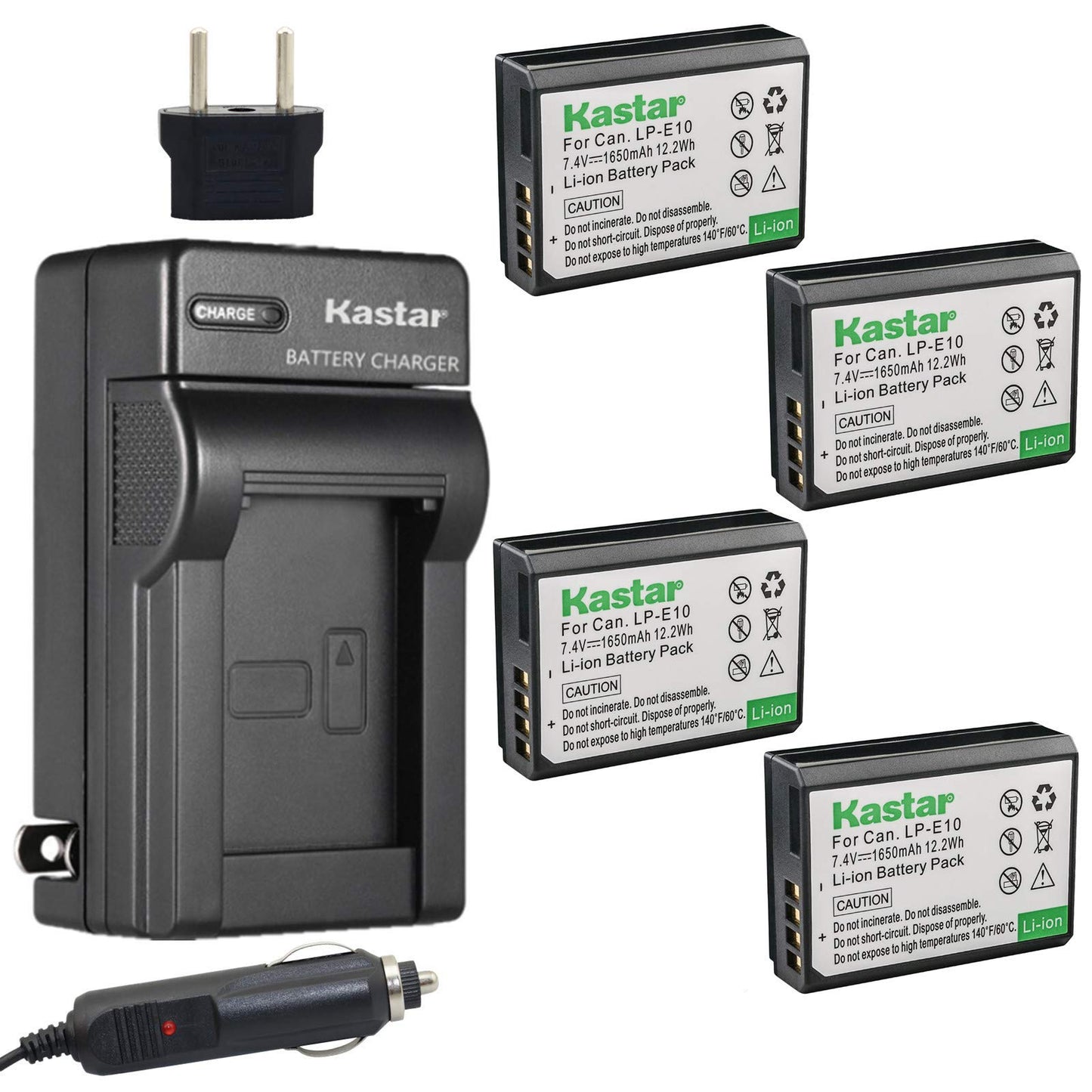 Kastar Battery (4-Pack) and Charger Kit for Canon LP-E10, LC-E10 Work with Canon EOS Rebel T5, EOS Rebel T3, EOS Kiss X50, EOS Kiss X70, EOS 1200D