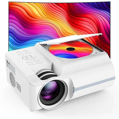 Homlab DVD Projector Portable with Build-In DVD Player - Mini Movie Projector with Built-In Speaker, Compatible with PC/ TV/ HDMI/ USB/ AV, 1080P HD