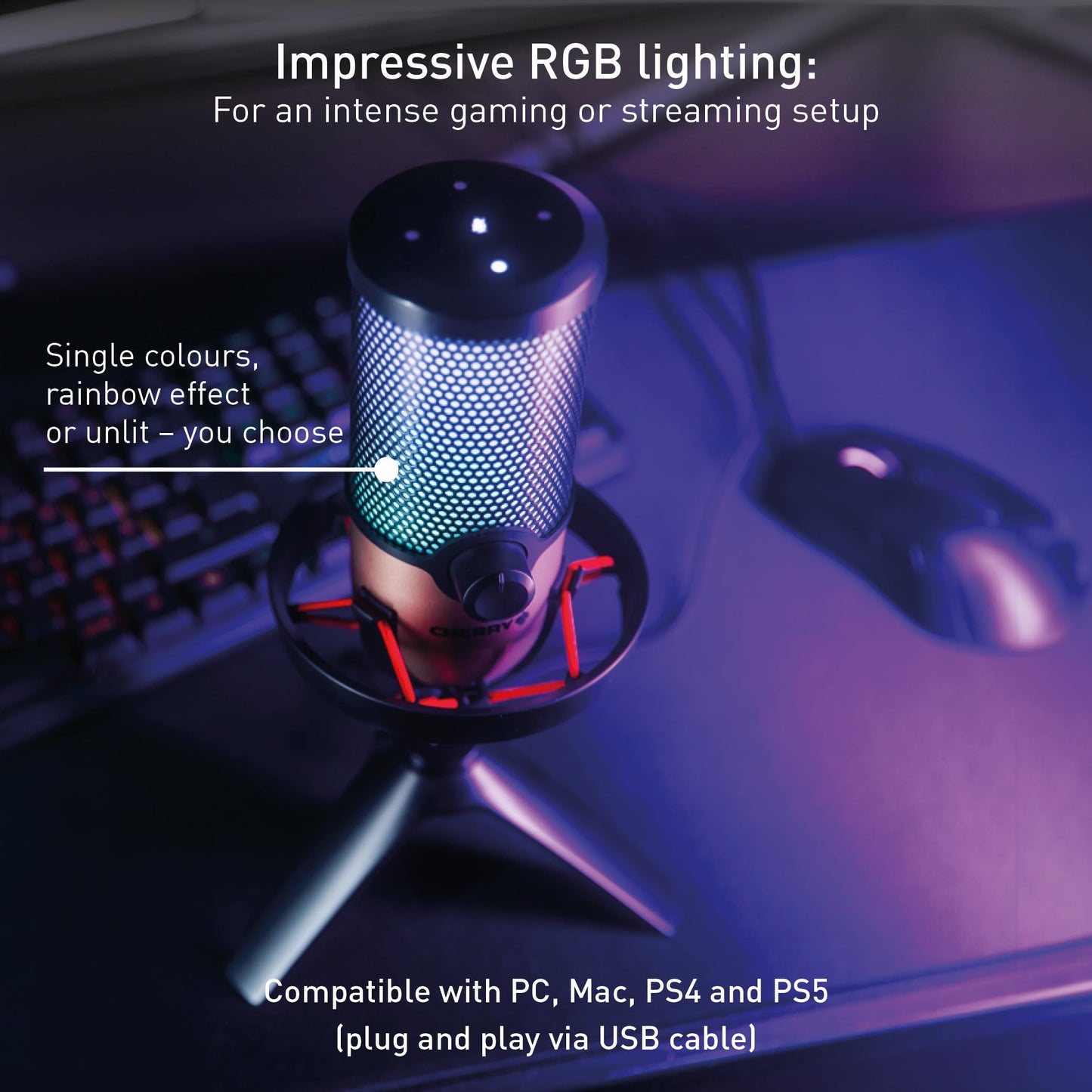 Cherry UM 9.0 PRO RGB, USB Microphone with RGB Lighting, for Gaming, Streaming, Podcast, ASMR, 4 Polar Patterns, Compatible with PC/Mac/PS4/PS5