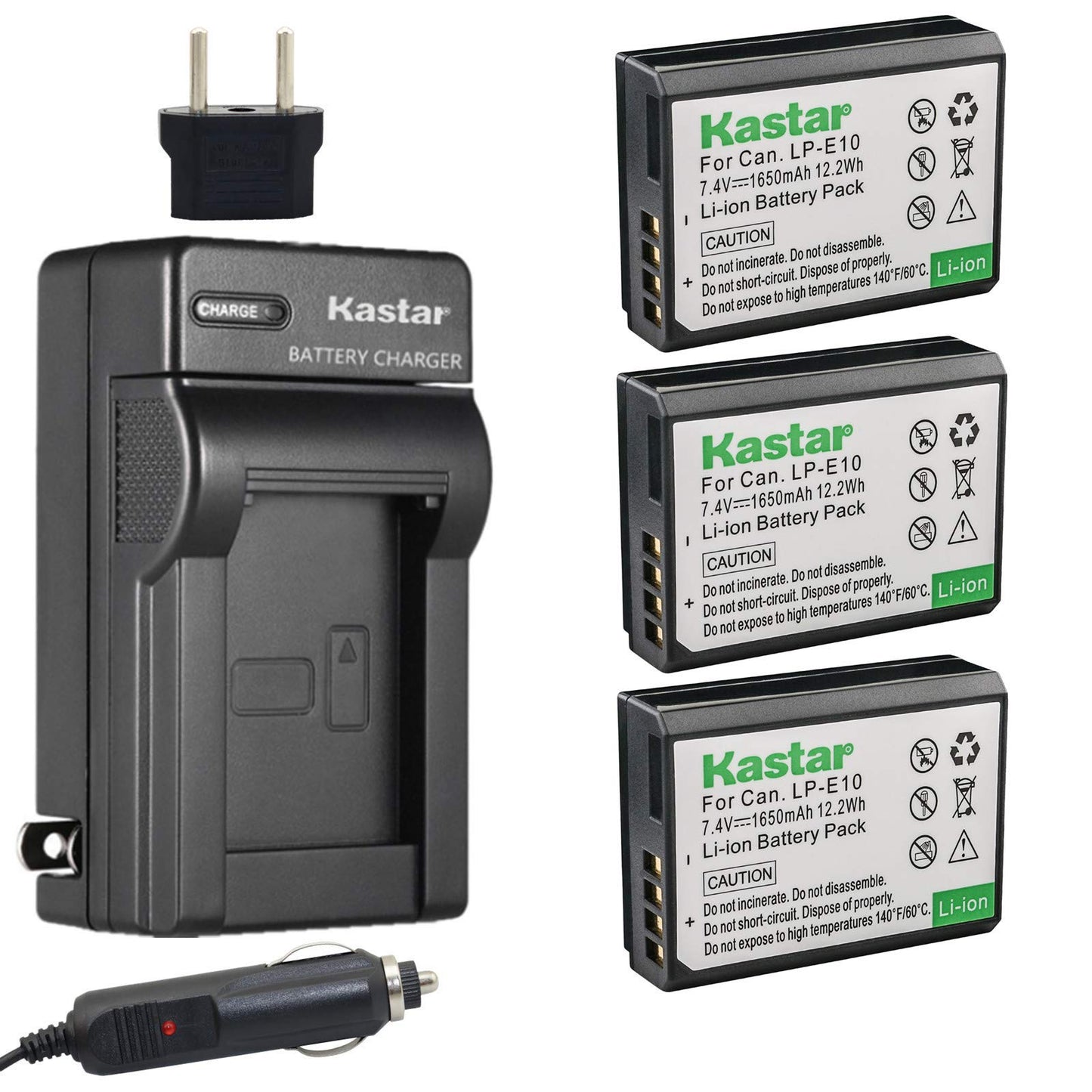 Kastar Battery (3-Pack) and Charger Kit for LP-E10, LC-E10, Compatible with EOS Rebel T5, T3, Kiss X50, X70, 1200D, 1100D DSLR Cameras