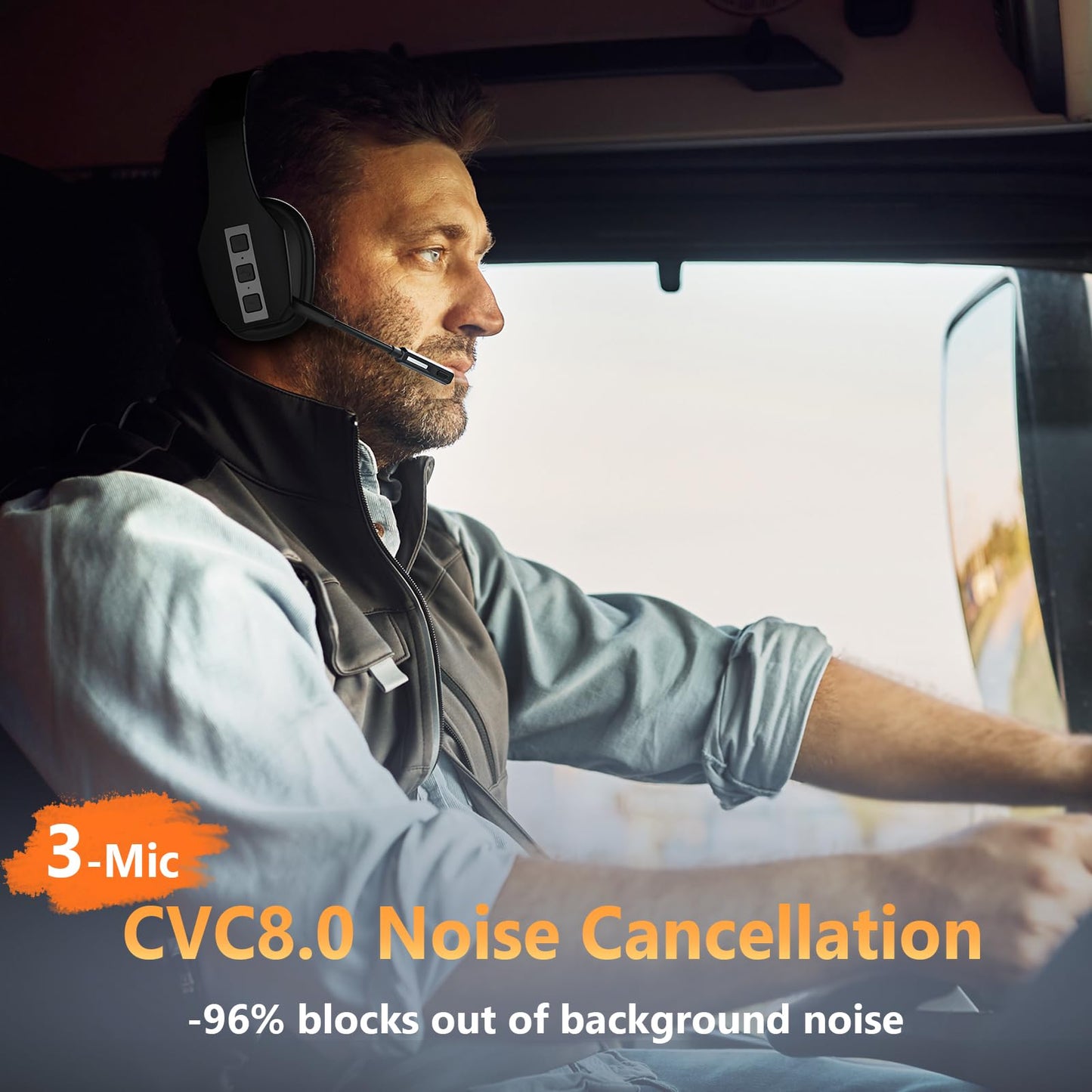 Conambo Trucker Bluetooth Headset (JBT600) with Tri-Mic Noise Cancelling, CVC 8.0, Mute Button, 60Hrs Battery Life - Wireless Headset for Truck
