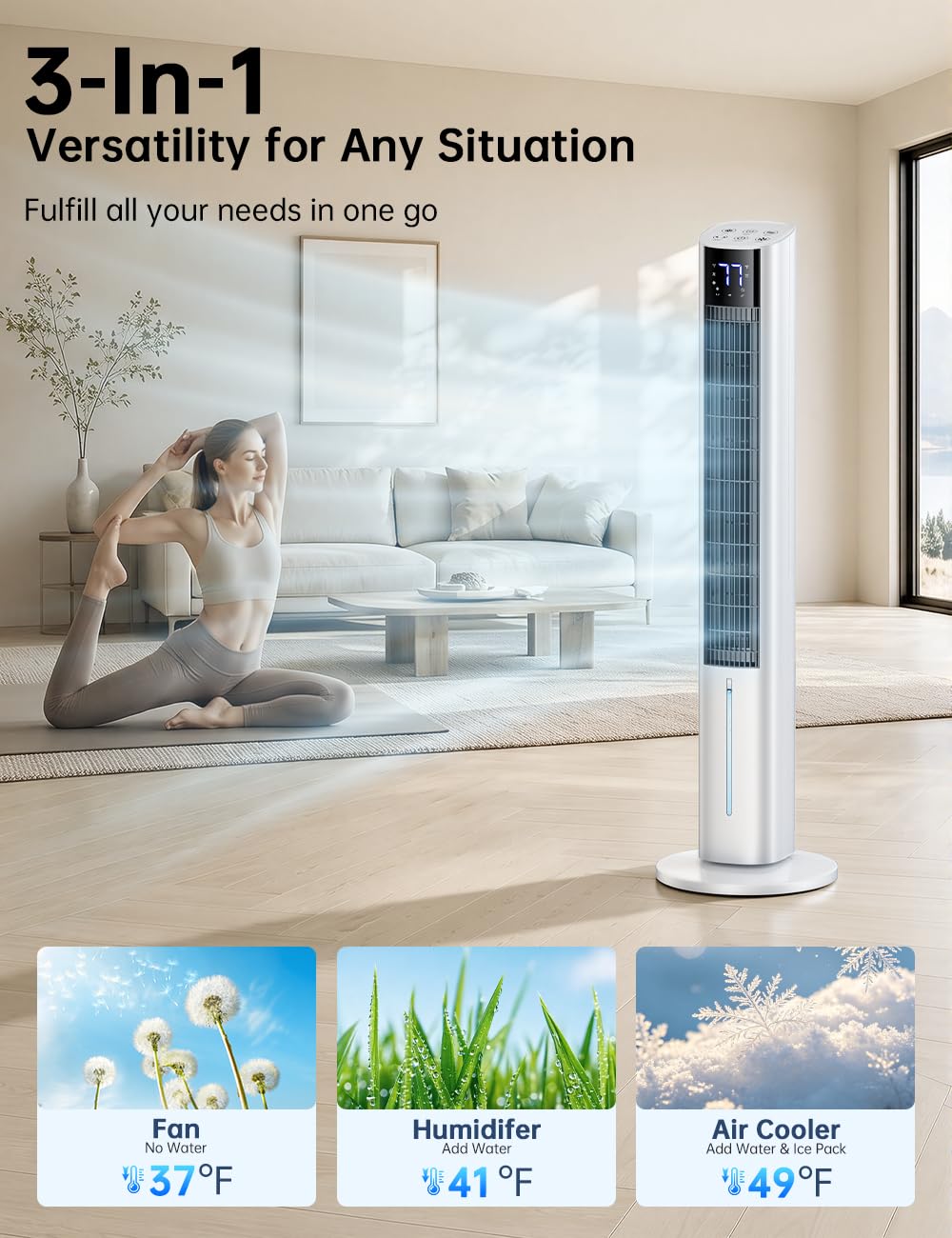 fancole 45" Windowless Air Conditioner for Bedroom, 25dB Ultra-Quiet Sleep Mode, 4L Dual Tank Cooling 24H, 120° Swing Swamp Cooler Air Conditioner
