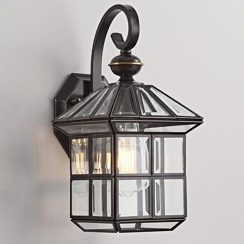 Milaii Copper Bronze Outdoor Wall Lights, 13.4" H Vintage Exterior Lantern Light Fixture Anti-Rust Waterproof Wall Mount Lamp with Clear Glass E26