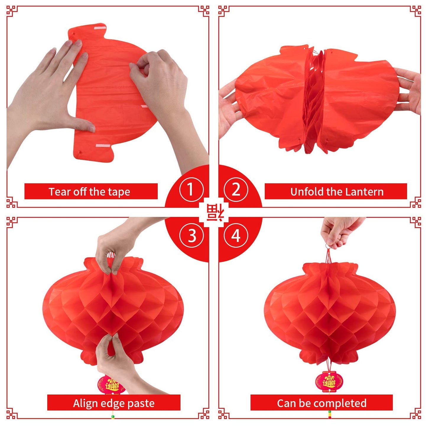 ASIAN HOME Red Paper Lantern Hanging Lanterns for Chinese Spring Festival, Wedding, Celebration, Lantern Festival Festive Decoration (12 INCH) (10