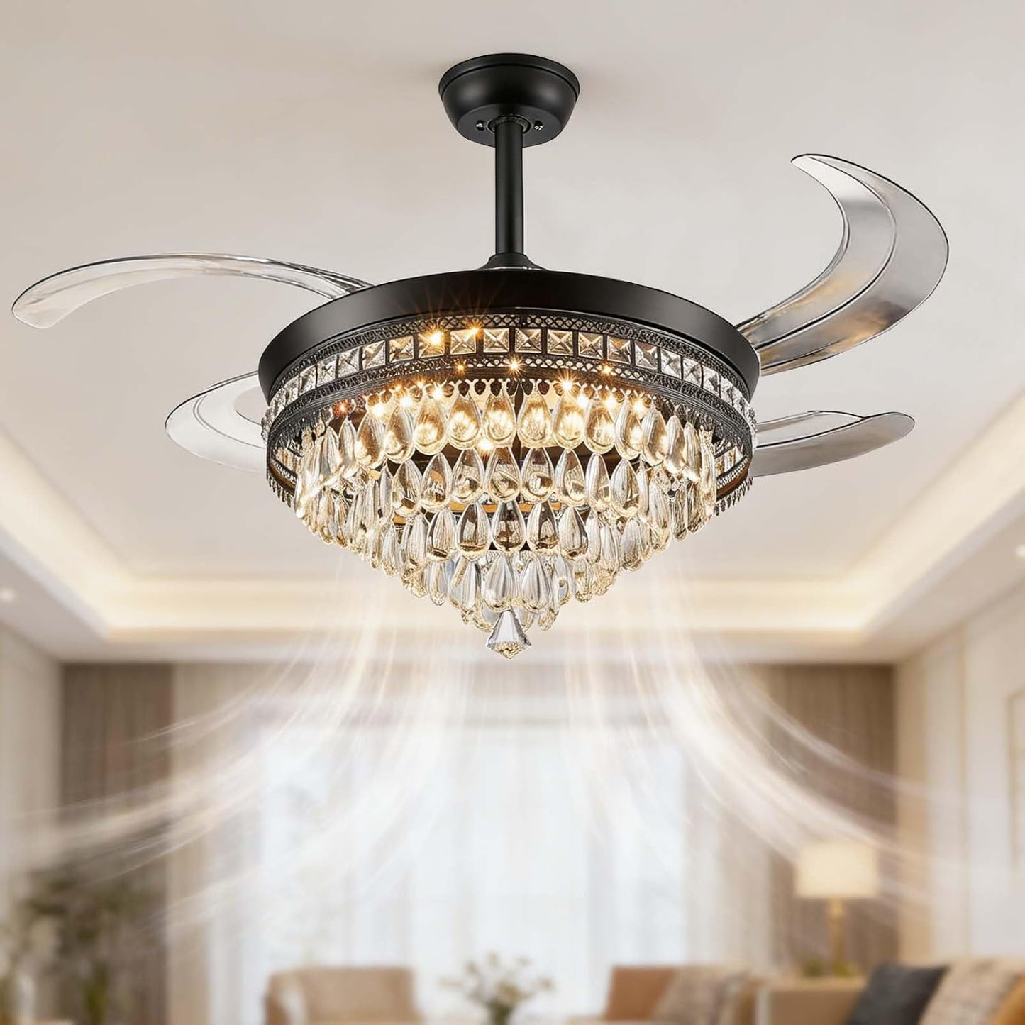 48''Fandelier Ceiling Fan with Light,3 Color Temperature/6 Wind Speed