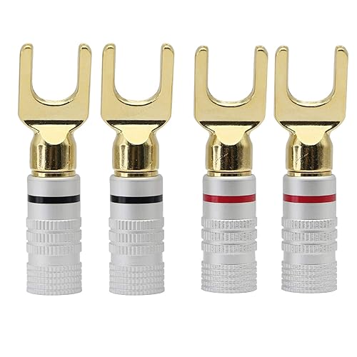 Y Spade Plug,Speaker Spade Connector, Fork Spade Plug 45 Degree for Speaker Wire, Plug Audio Jack Connector Pure Copper for Speaker Wire,Screw Locking