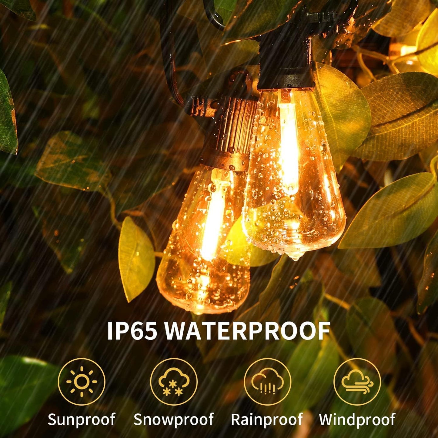 ZOTOYI Outdoor String Lights 50 FT, Waterproof IP65 Outside Light with 27 LED Plastic ST38 Edison Bulbs, Patio Hanging Lights for Backyard, Garden
