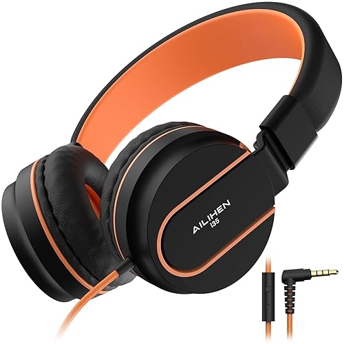 AILIHEN Kids Headphones, I35 On-Ear Headphones for School, Safe Volume 93dB, HD Mic Stereo Headphone for Kid Girls Boys, Foldable 3.5mm Wired…