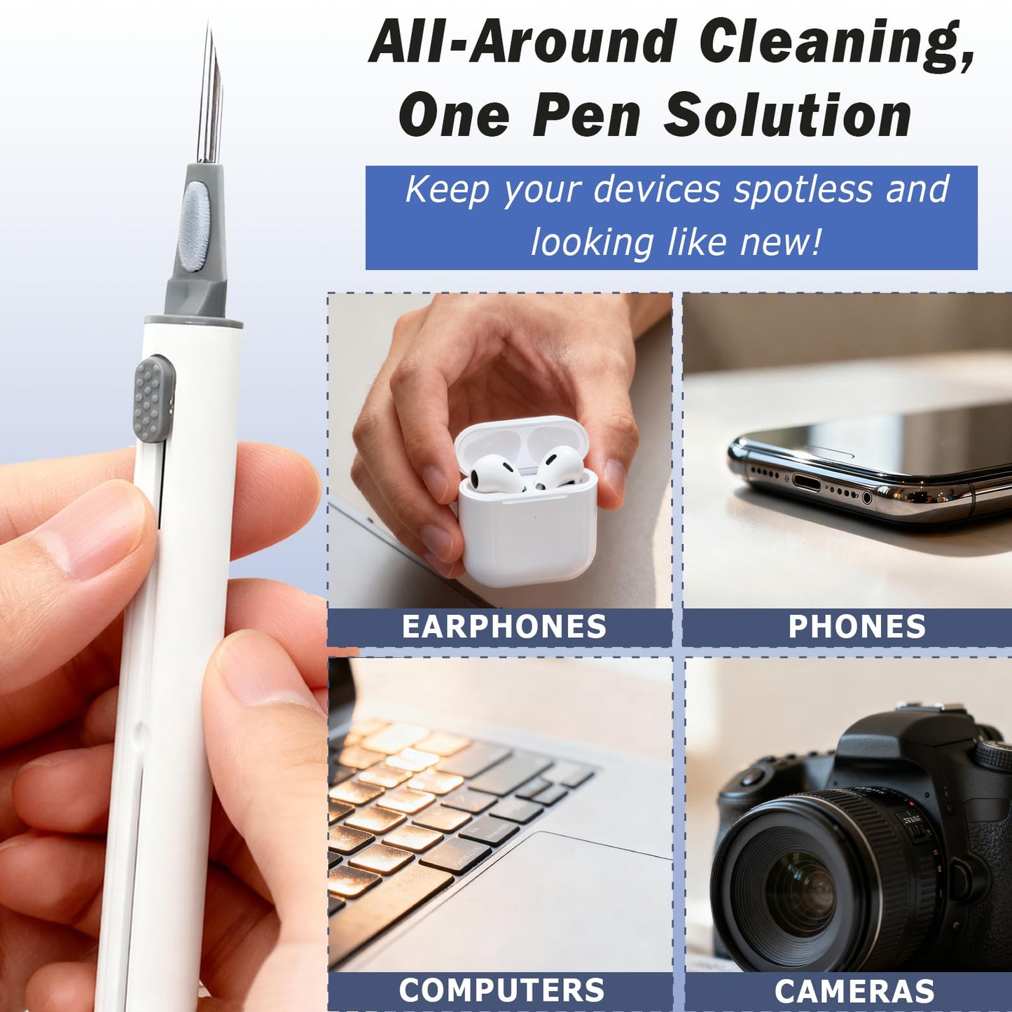 Brvlsoc 4-Piece Earbud Cleaning Kit for AirPods Pro 1/2/3 - Multi-Function Cleaning Pen with Flocking Sponge, Brush & Metal Tip for Bluetooth Headsets