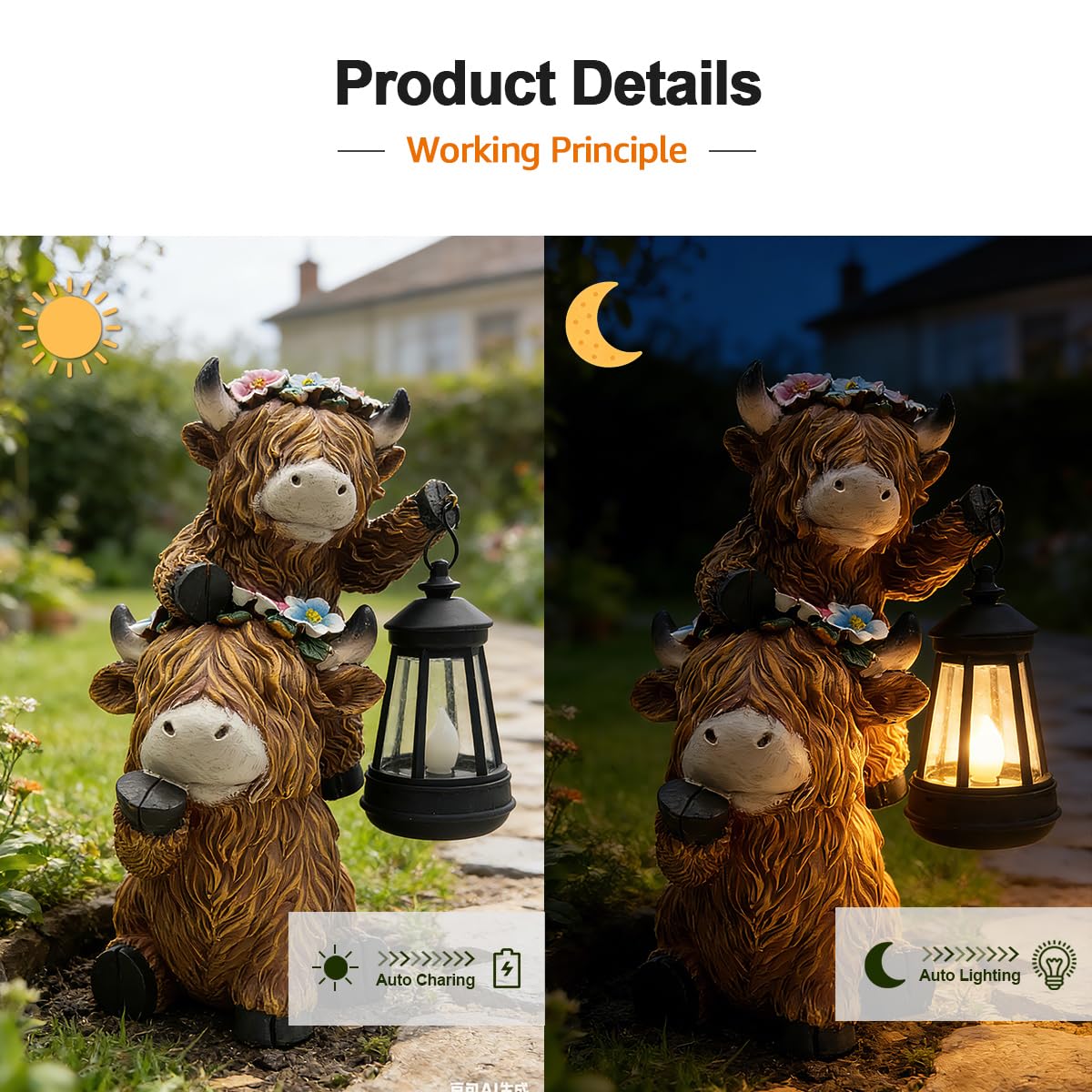 Solar Garden Outdoor Statues Lantern Figurines Light Decorations for Outdoor Patio Balcony Yard Lawn, Ideal Gifts for Mom Friends (Brown - Cow)