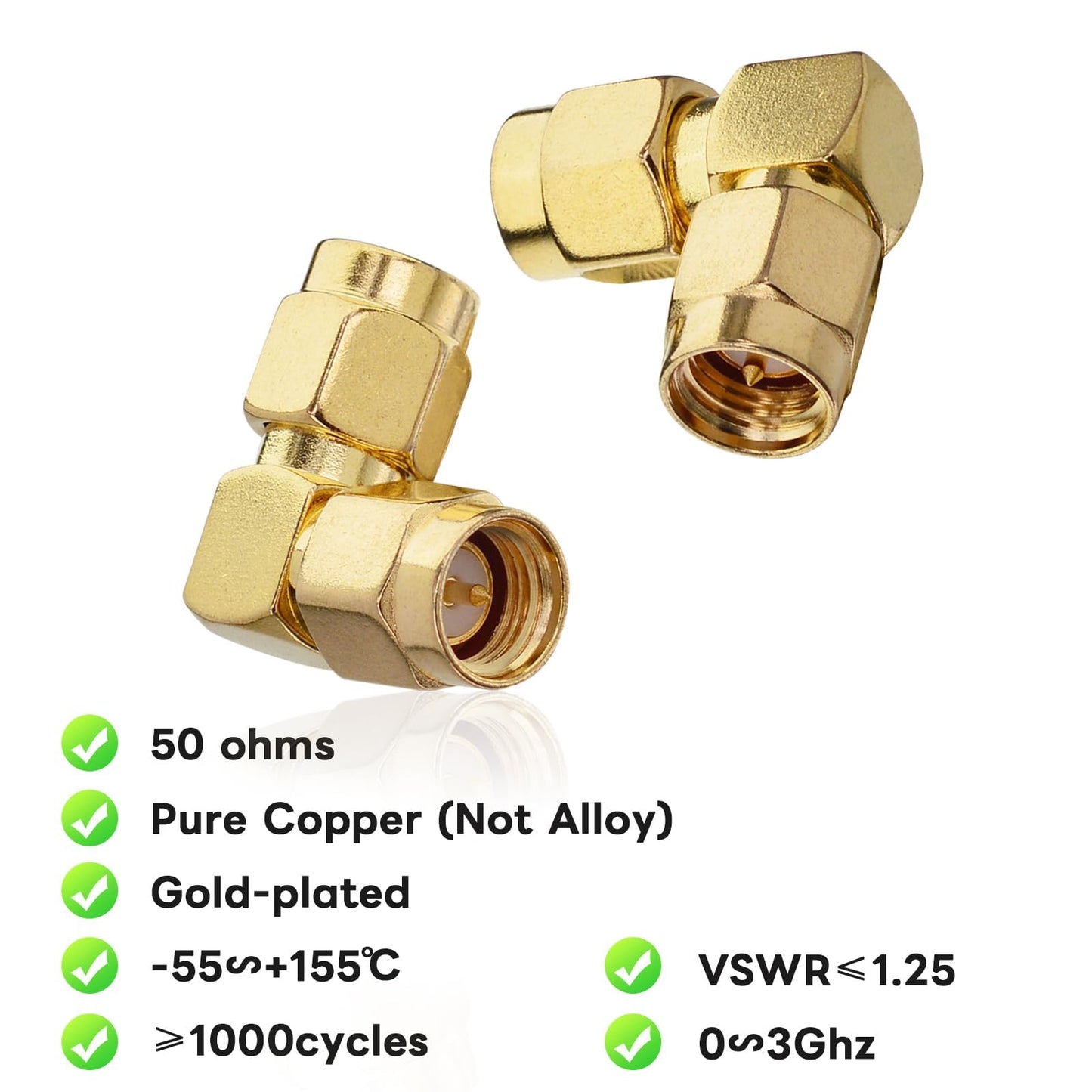 Boobrie SMA Coax Adapter SMA 90 Degree Connector SMA Male to SMA Male Right Angle Adapter Gold-Plated SMA Cable Adapter SMA Male Plug (Pin) Connector