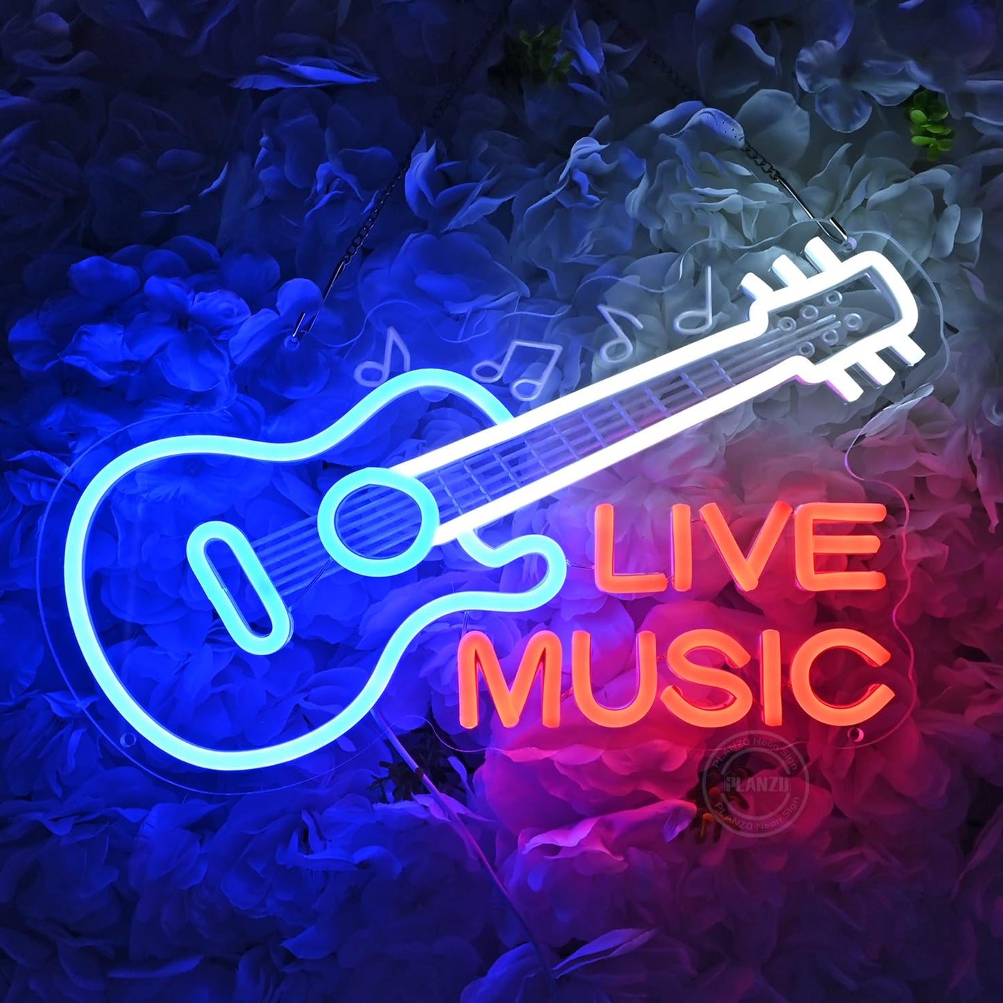 Planzo Guitar Neon Sign Live Music LED Neon Light Wall Decor for Music Room Record Studio Nightclub Beer Bar Business Store Sign Birthday Christmas