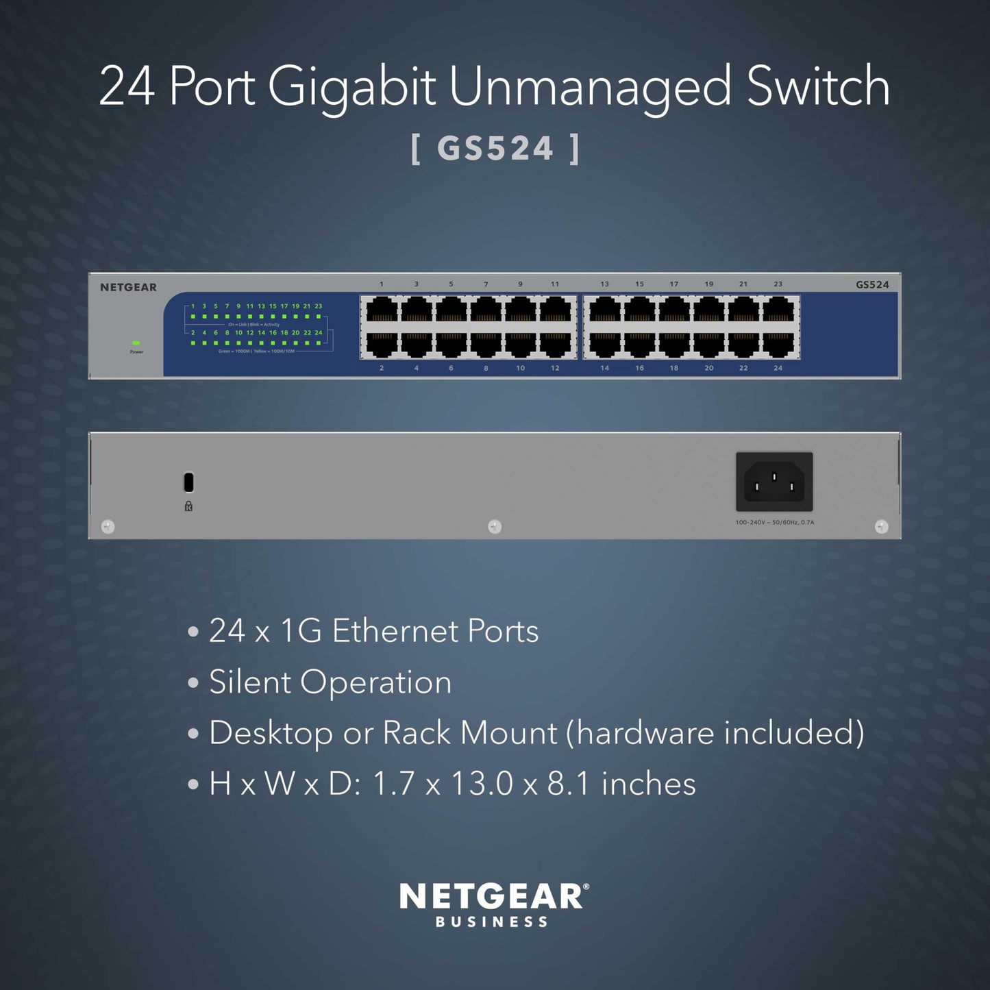 NETGEAR 24-Port Gigabit Ethernet Unmanaged Switch (GS524) - Desktop, Wall or Rack Mount, and Limited Lifetime Protection