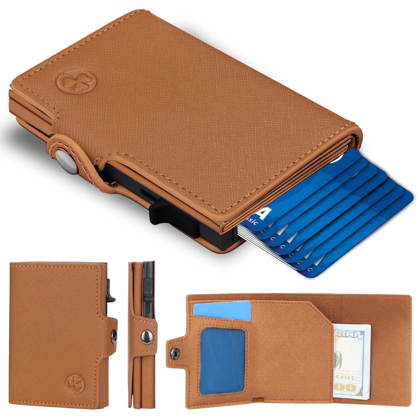 Red Shamrock RFID Blocking Pop Up Wallet for Men & Women - Microfiber Leather Trifold Credit Card Holder with Instant Card Ejector and Internal Cash