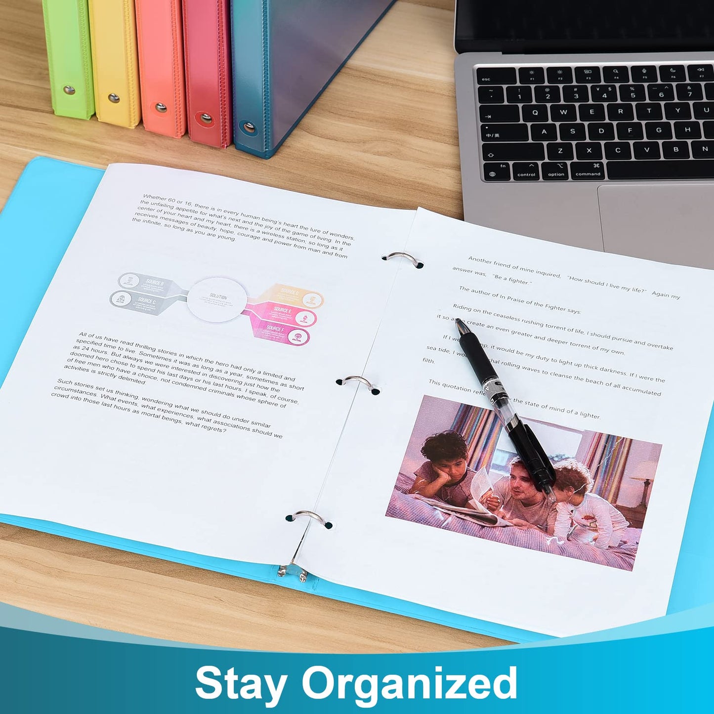 0.5-inch 3-Ring Binder with 2 Interior Pockets, 0.5'' Basic Binders Holds US Letter Size 8.5'' x 11''for Office/Home/Back to School, 6 Pack (Assorted