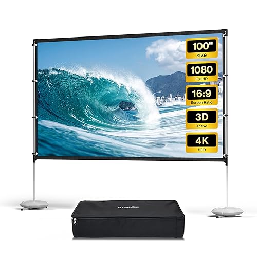Projector Screen with Stand, BladeCine 100 inch Outdoor Projector Screen Portable Indoor Projection Screen 16:9 4K Rear Front Movie Screen with Carry