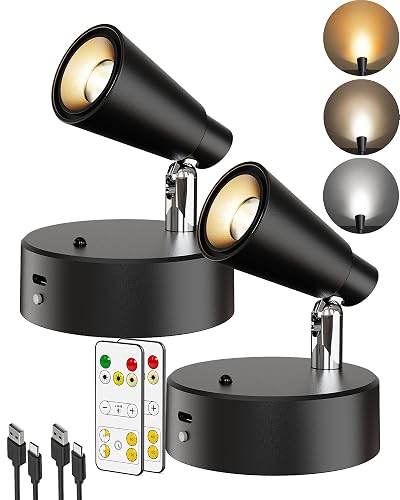 LYTARA LED Spotlights Indoor, 5000mAh Rechargeable Battery Powered Picture Lights, Dimmable&Timer, 3CCT, Cordless LED Uplights with Remote, Accent