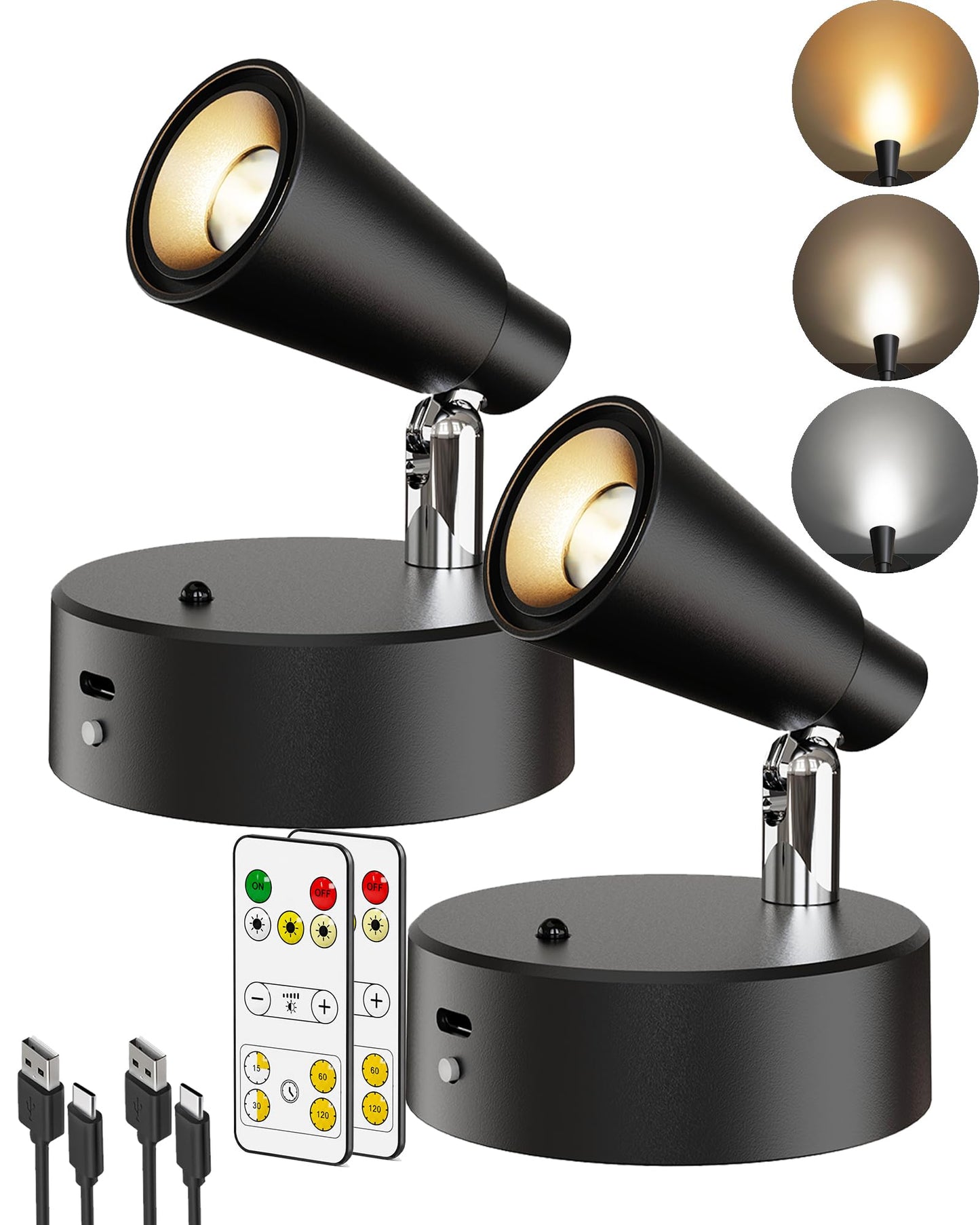 LYTARA LED Spotlights Indoor, 5000mAh Rechargeable Battery Powered Picture Lights, Dimmable&Timer, 3CCT, Cordless LED Uplights with Remote, Accent