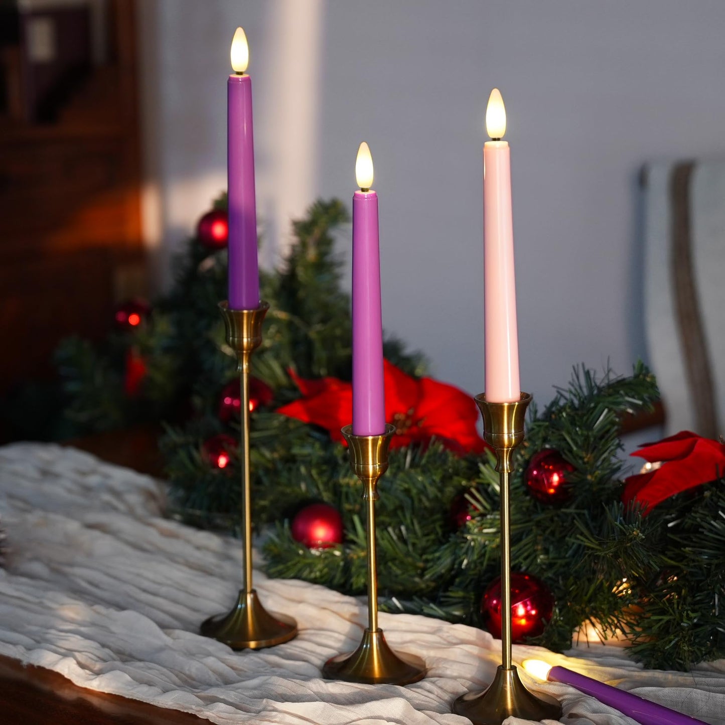 FREEPOWER Flameless Advent Candles - Set of 4 Battery Operated LED Advent Candle with Remote Control & Timer- 8-inch Tall Flicker Flame Battery