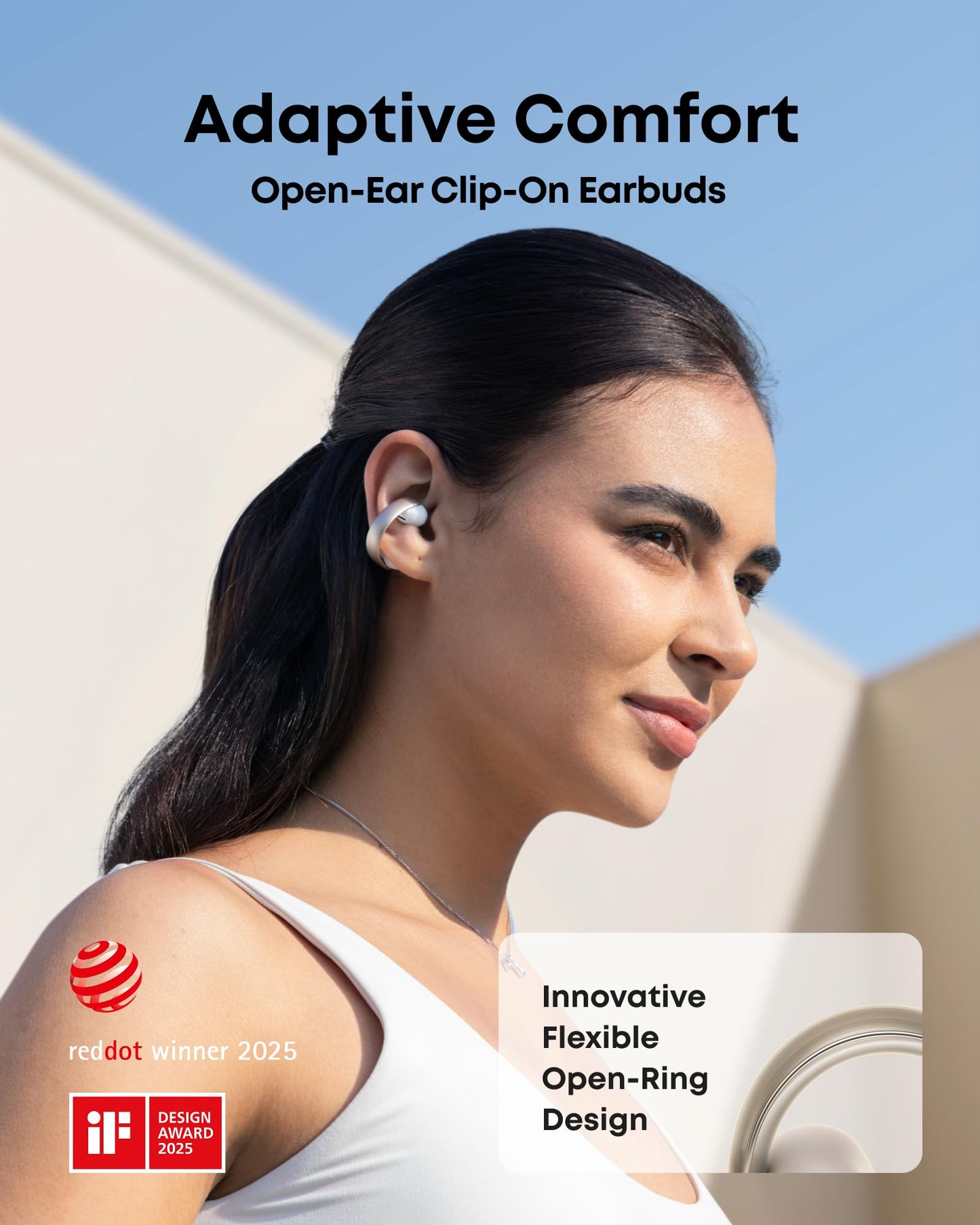 Soundcore AeroClip by Anker, Open-Ear Earbuds, Clip-On Headphones, Adaptive Comfort, Clear Calls with 4 Mics and AI, Stable Fit, 12mm Drivers