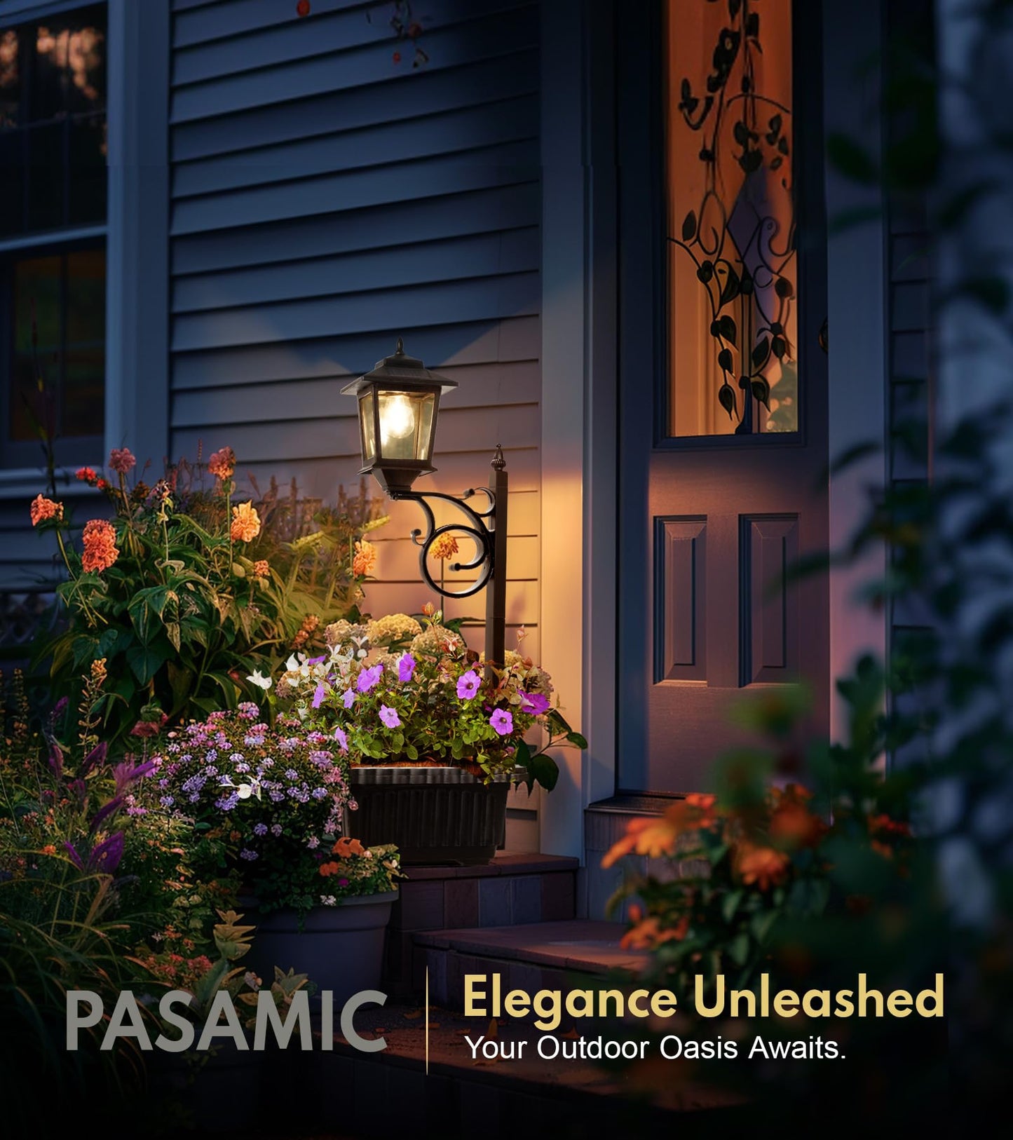 PASAMIC 2 in 1 Outdoor Flower Pots for Real or Fake Flowers, Solar Lamp Post Lights - Wall Mount or Freestanding, Waterproof Decorative Lamp for Lawn