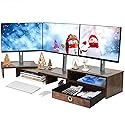 Caredear Monitor Riser for 3 Monitors, Dual Monitor Stand for Desk, Triple Monitor Stand with Drawer, Dual Monitor Stand with Storage, Extra Long