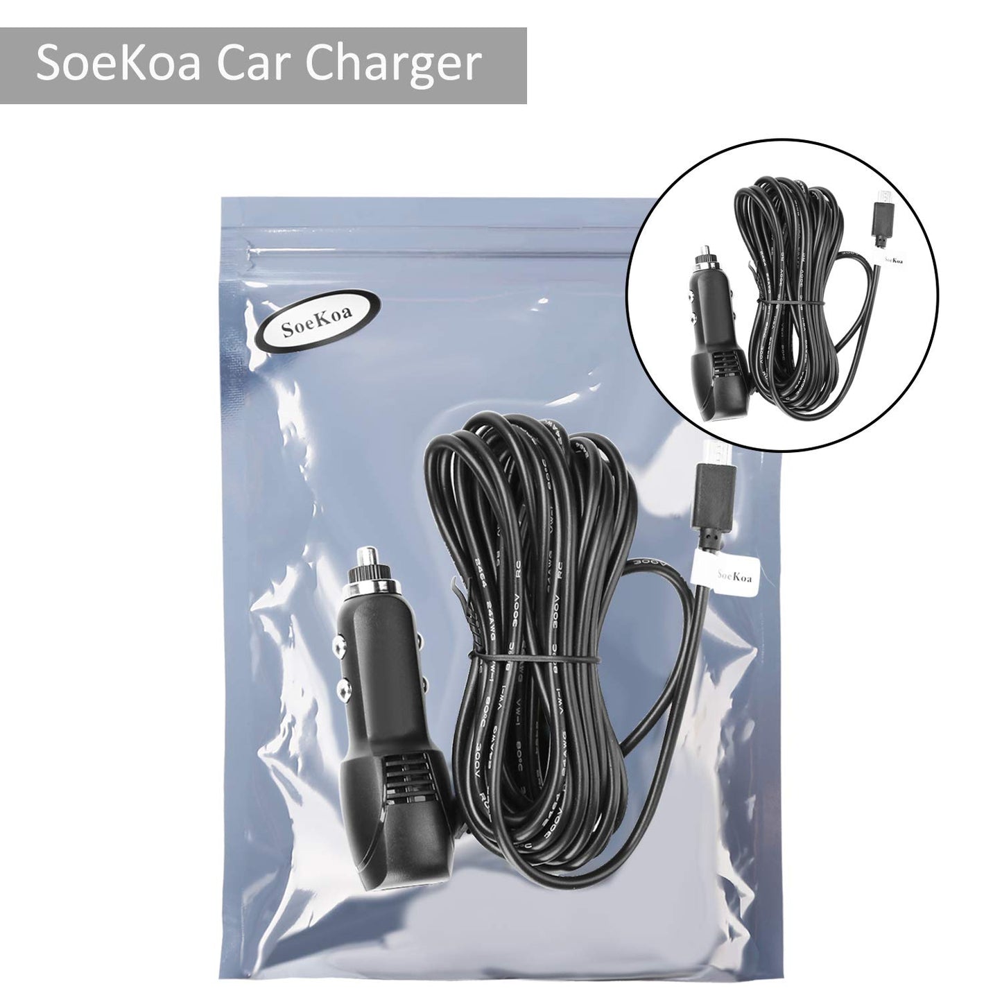 Dash Cam Charger Micro USB, Car Charger with USB Port Compatible with YI, Roav and Most Other Dash Cameras, Sat Navs, Other Android Devices. (11.5FT)