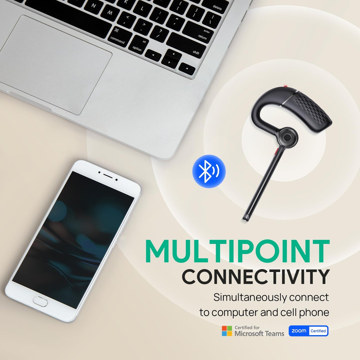 Yealink Bluetooth Headset BH71 Lite Wireless Bluetooth Earpiece for Cell Phone with Noise Canceling Mic, Single Ear Headsets with Microphone