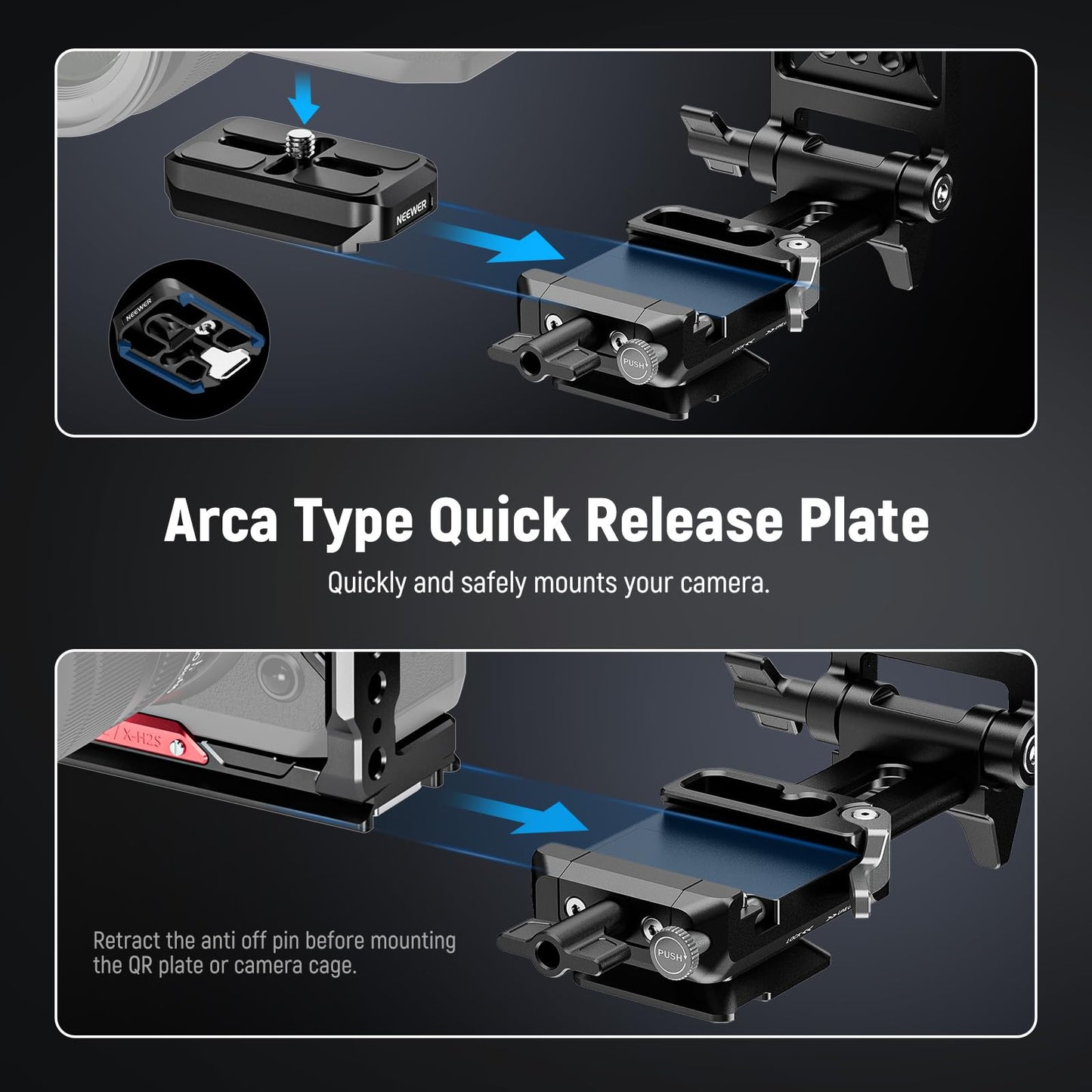 NEEWER Foldable Lightweight V Mount Battery Plate with Arca Type QR Plate Detachable Baseplate Compatible with SmallRig Camera Cage Video Rig DJI RS4
