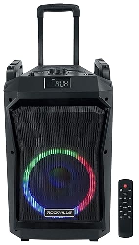 Rockville ROCKNGO 800 10" Portable Bluetooth Speaker, LED Lights, Wheels, Mic Priority, for Parties and Outdoor Events