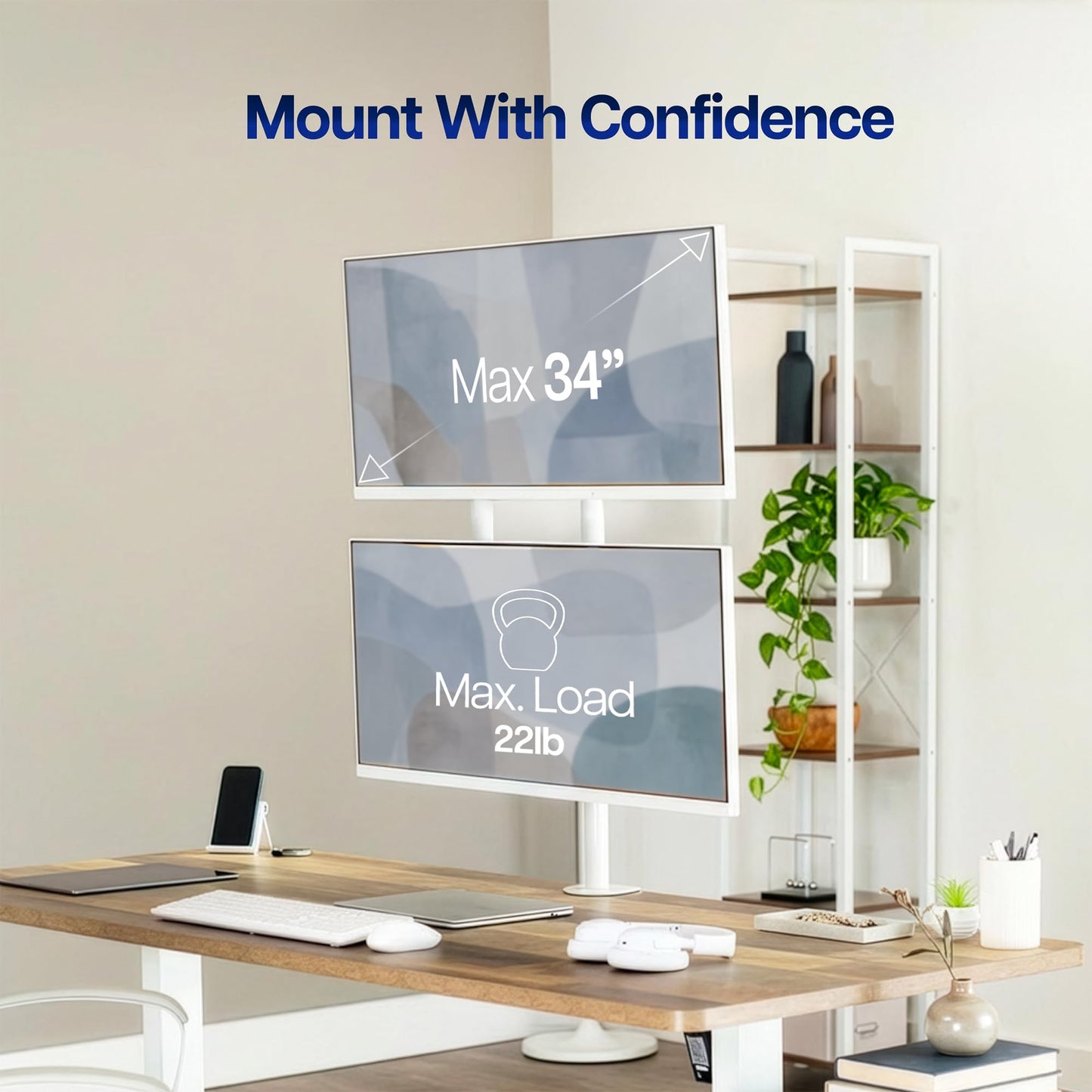 VIVO Dual Vertically Stacked LCD Monitor Desk Mount, Extra Tall Heavy Duty Adjustable Stand for 2 Ultrawide Screens up to 34 inches, 22 lbs Capacity