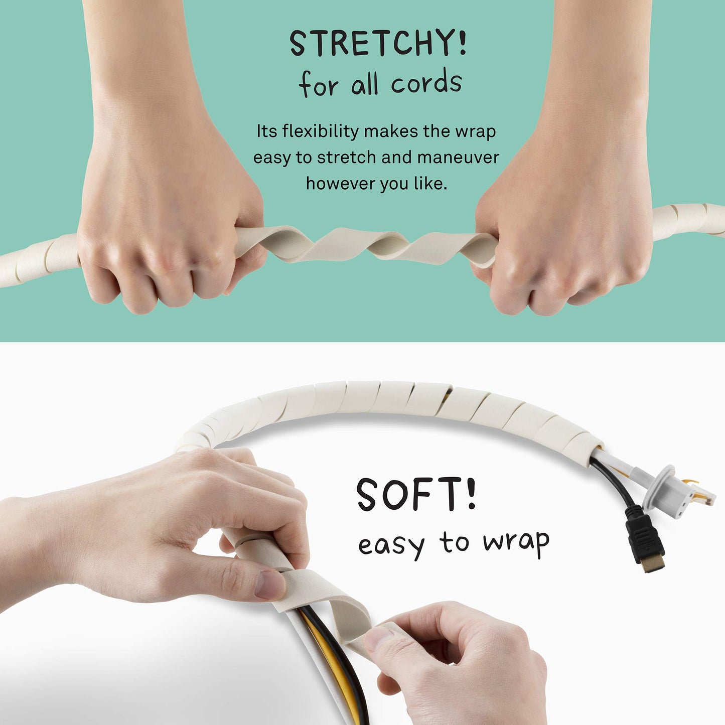 10-ft Cable Slinky - Super Soft and Flexible Rubber Spiral Cord Wrap (2-ft X 5 pcs) White