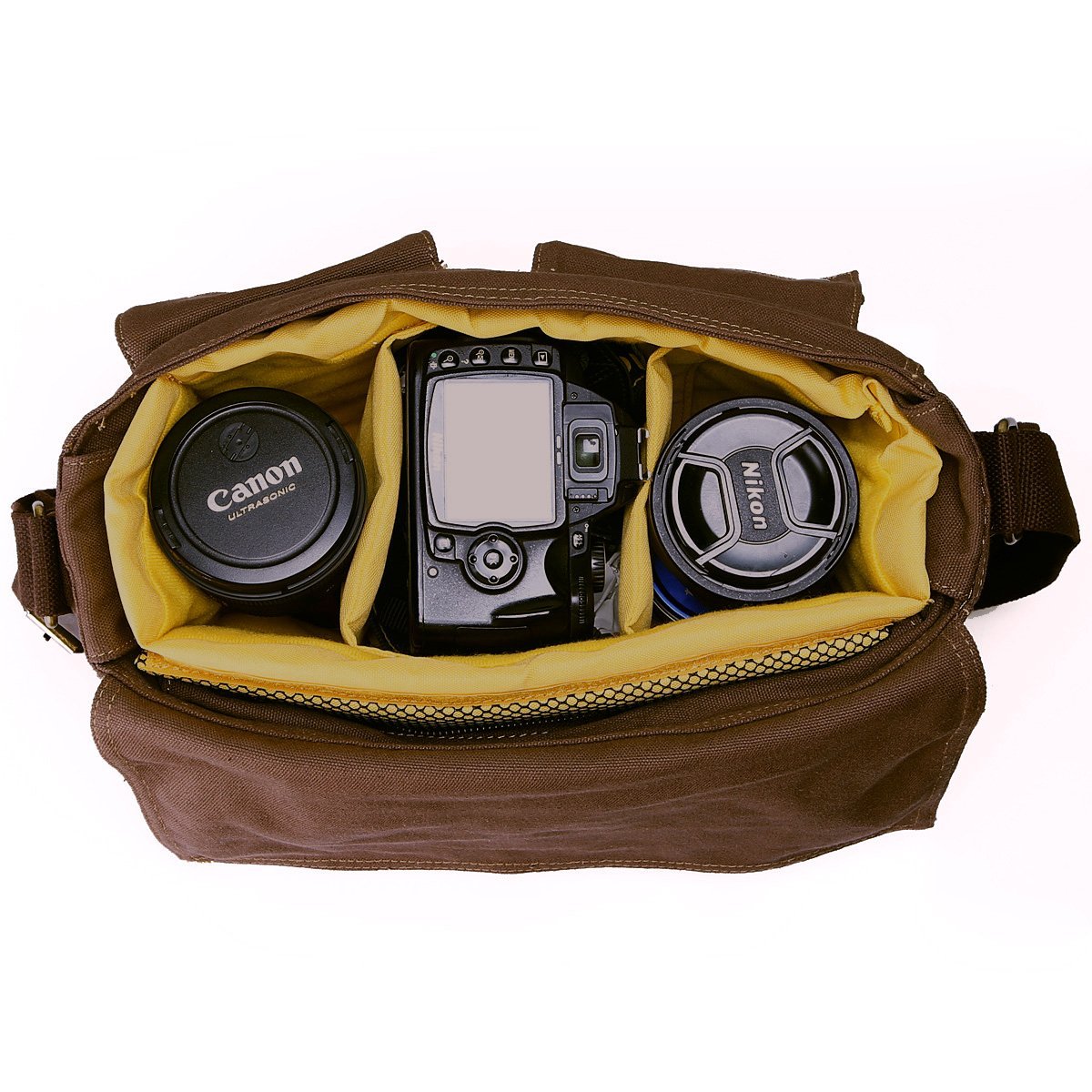 Men's Lightweight Vintage Waterproof Canvas DSLR SLR Shockproof Camera Shoulder Messenger Bag Sling Bag