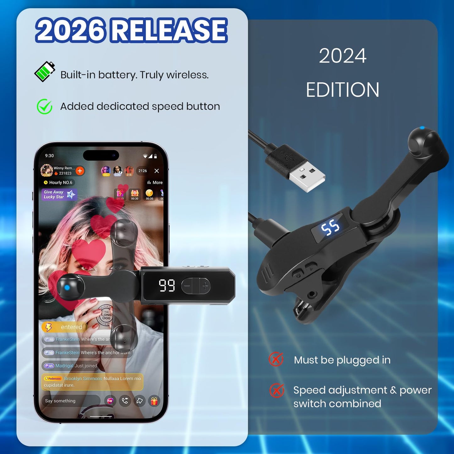 Auto Clicker Smart Tapper for iPhone iPad Android TikTok - Auto Touch Device with 107 Adjustable Speed, Rechargeable,Wireless,Instant Clicker for Live