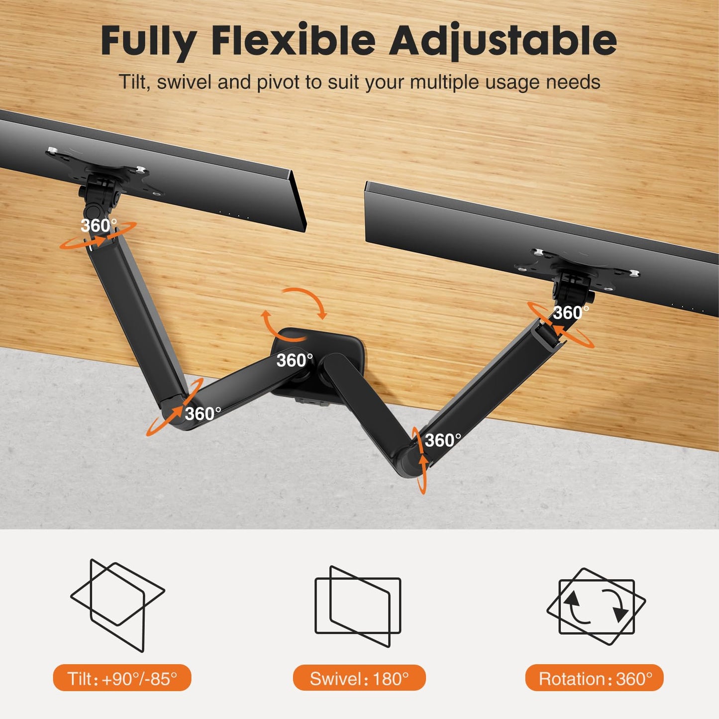 Simple Deluxe Dual Monitor Arm, Adjustable Monitor Stand Mount for 13" to 32" Display, Black