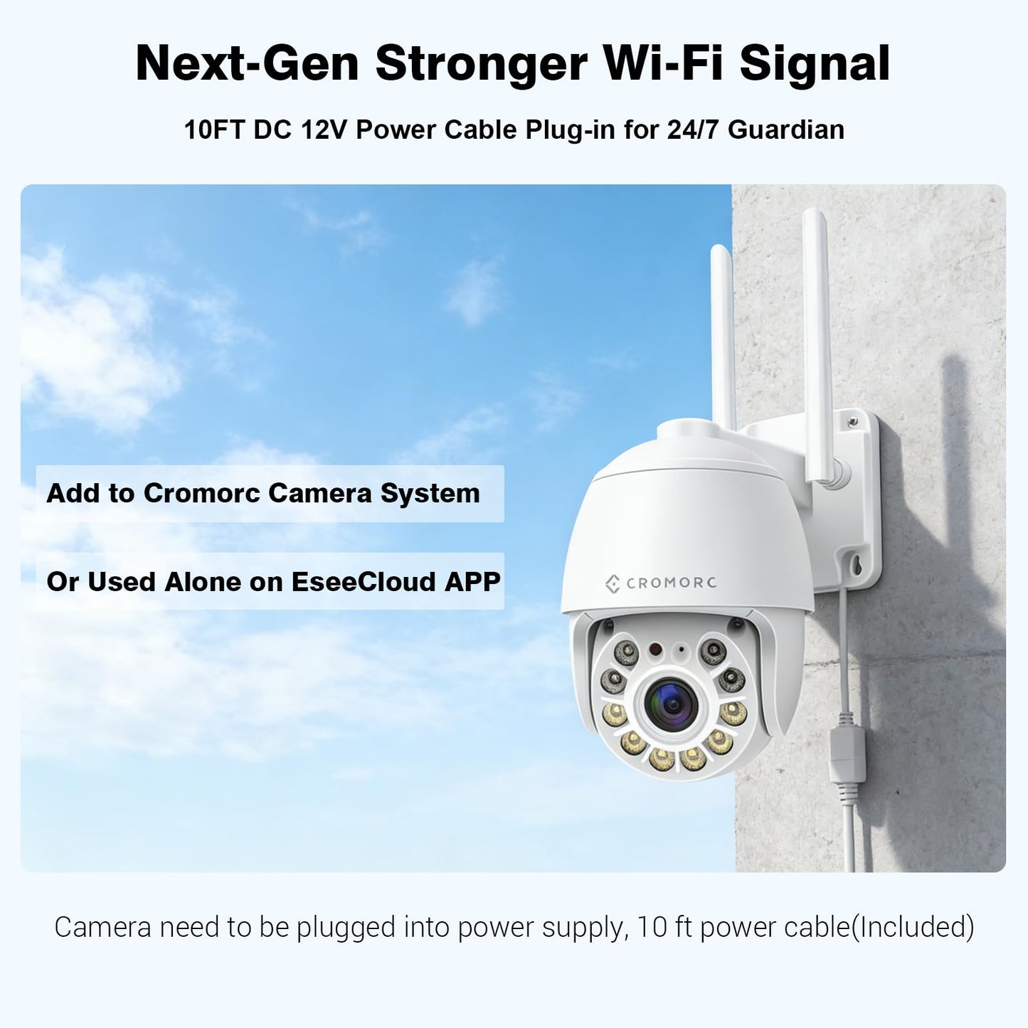 Cromorc 360° View Pan/Tilt/Digital Zoom 5MP WiFi Security Camera Outdoor, Motion Detection, Humanoid Tracking, Floodlight&Siren Alarm, Color Night