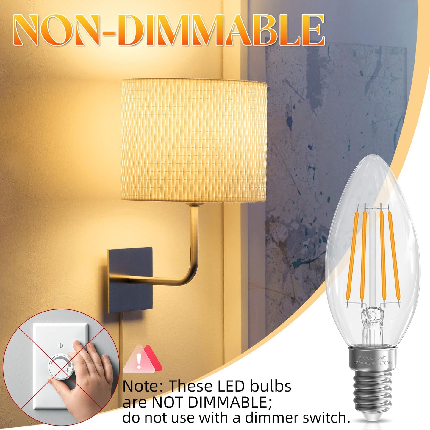 GvvooHome E12 Candelabra Bulb 40 watt Equivalent, E12 LED Bulb Soft White