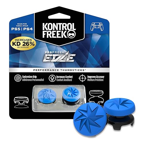 KontrolFreek FPS Freek Edge for PlayStation 4 (PS4) and PlayStation 5 (PS5) | Performance Thumbsticks | 1 High-Rise Convex, 1 Low-Rise Convex | Blue