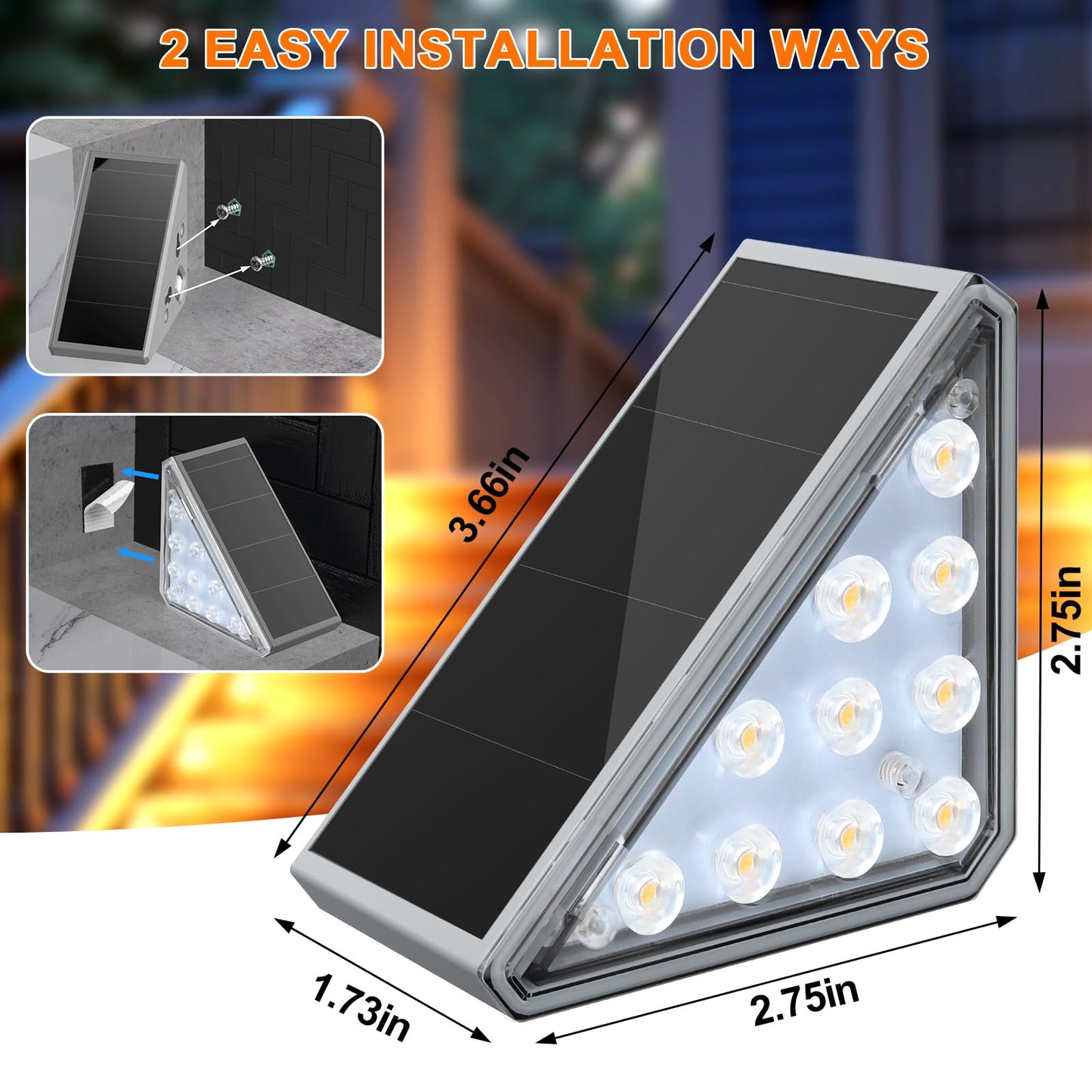 AUDLES 6 Pack Solar Stair Lights Outdoor Stair Lights with Waterproof IP67 LED Solar Light for Outside Light Decor for Stair, Deck, Front Step, Front