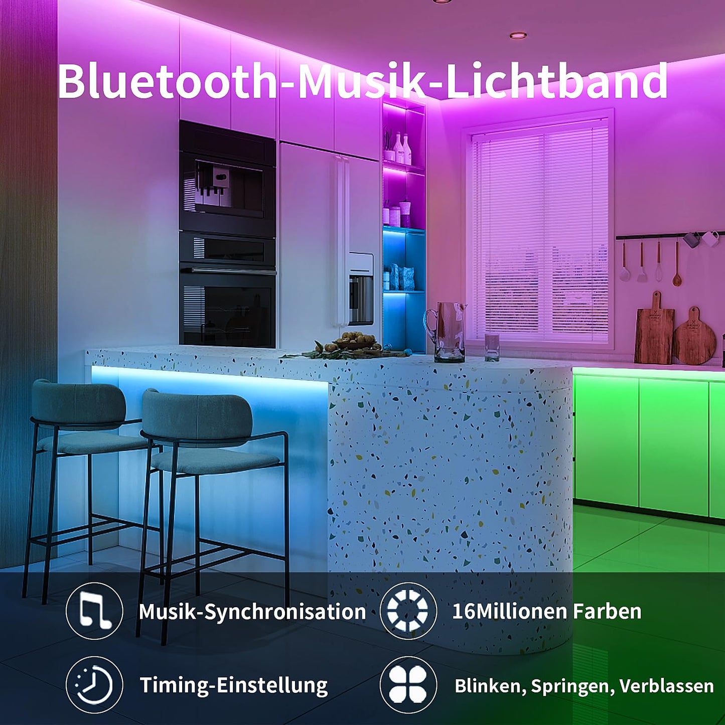 BATHEBRIGHT Led Strip Lights 15M,Music Sync RGB Bluetooth Color Changing Flexible LED Light Strips,with Smart App Control Remote, Led Lights