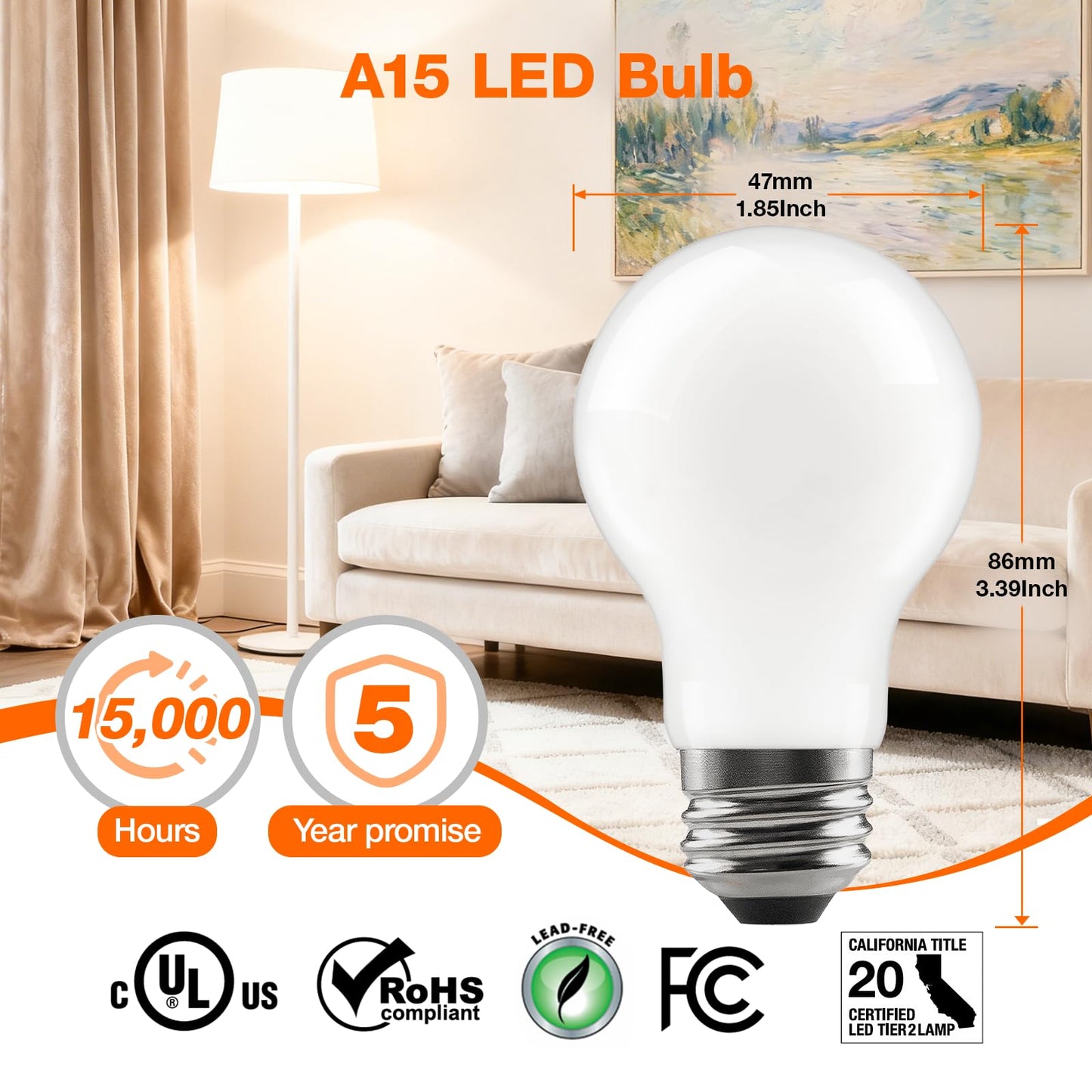 Sylvania LED TruWave Natural Series Ceiling Fan / Fixture Light Bulb, 40W A15 Soft White Medium Base, Dimmable, Frosted - 2 Pack
