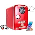 Coca-Cola 12V Portable Bluetooth Speaker Mini Fridge, AC/DC Power Cords Included, Compact Speaker and Personal Cooler/Warmer for Desk Office Dorm