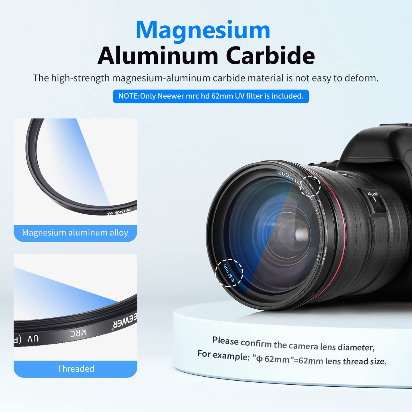 NEEWER 62mm MRC UV Protection Filter 30 Layer Multi Resistant Nano Coatings/HD Optical Glass/Water Repellent/Scratch Resistant/Aluminum Alloy Ultra