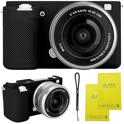 SZHSYJY ZV-E10 Case, Soft Silicone Protective Case for Sony ZV-E10 ZVE10 Camera,Comes with 2 Screen Protectors and 1 Wrist Strap. (Black)