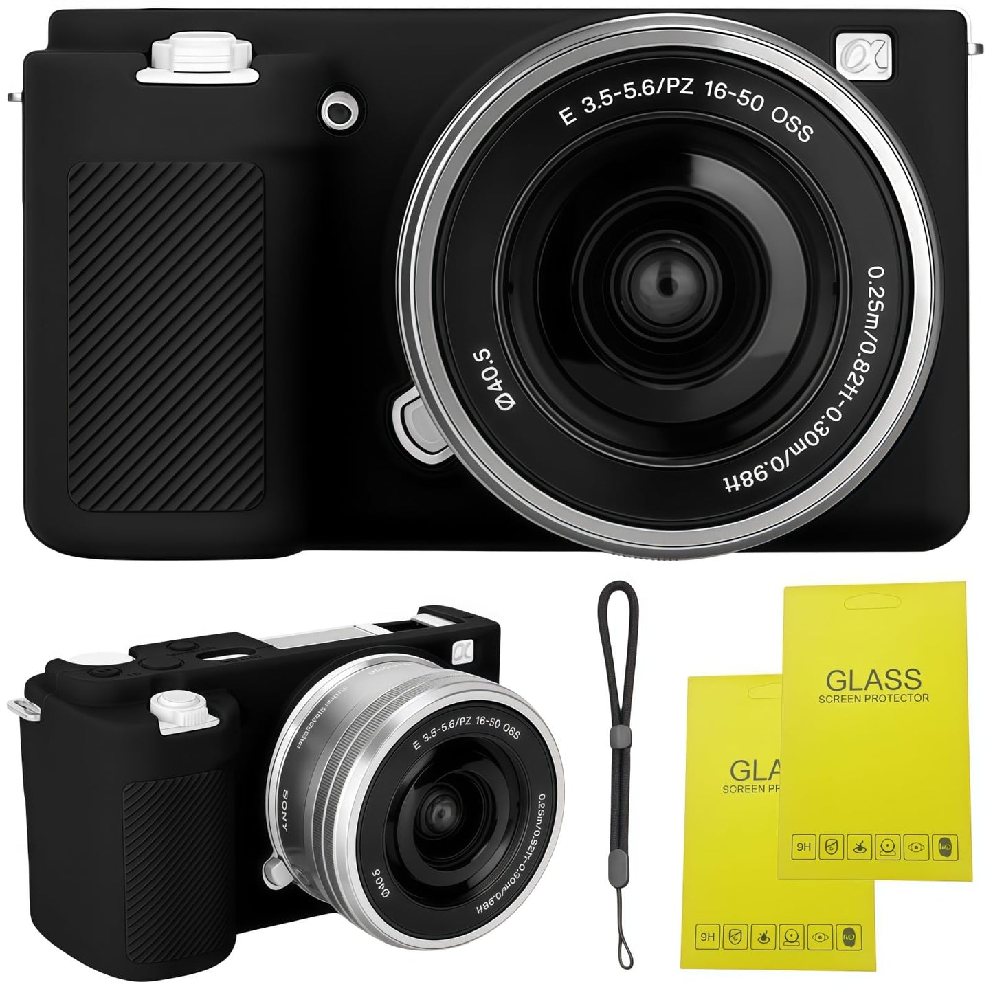 SZHSYJY ZV-E10 Case, Soft Silicone Protective Case for Sony ZV-E10 ZVE10 Camera,Comes with 2 Screen Protectors and 1 Wrist Strap. (Black)