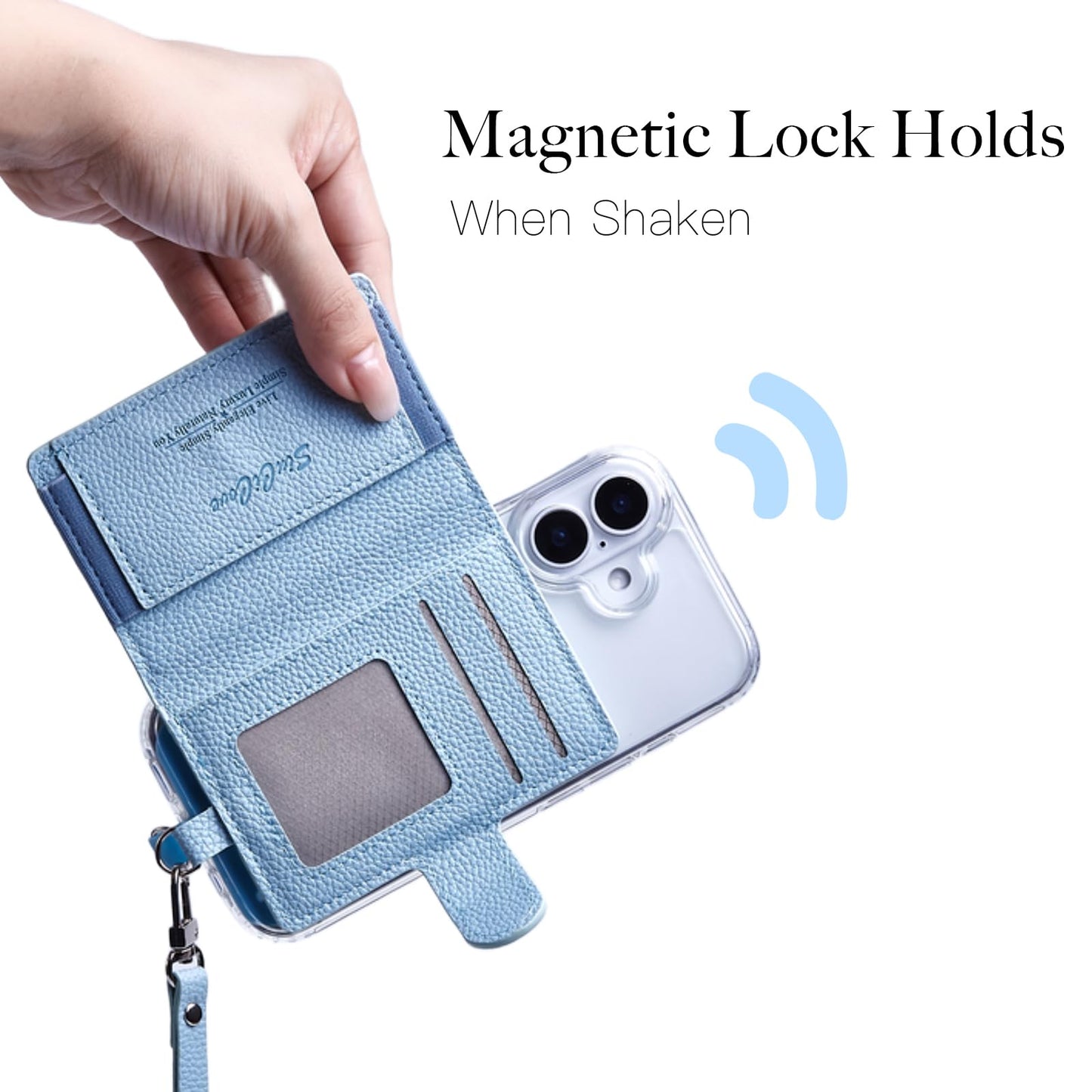 siucicove for MagSafe Wallet, Hand Wrist Strap Magnetic Wallet for iphone 17/16/15/14/13/12 Series,7+ Cards Holder,RFID Blocking-Blue