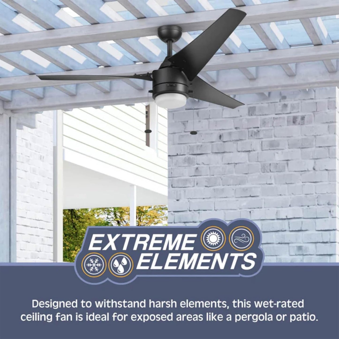 Prominence Home Teo 56" LED Indoor Outdoor Ceiling Fan with Light, Matte Black - Wet Rated Dual Mounting Fan with Pull Chain and Reversible Airflow